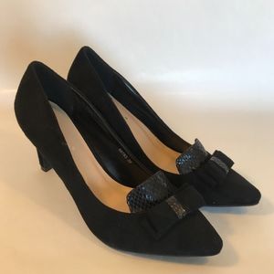 Black Faux Suede Court with Bow Detail